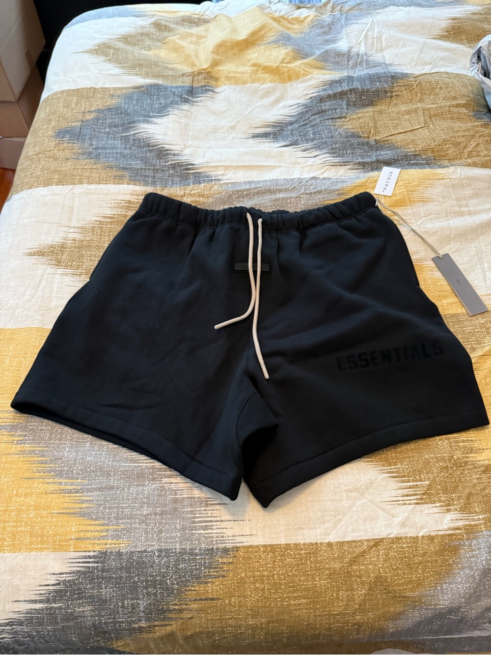 ESSENTIALS Men’s Black Logo Drawstring Shorts